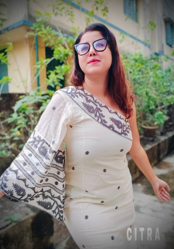 Handmade Pure Bengal Cotton one shoulder Dress