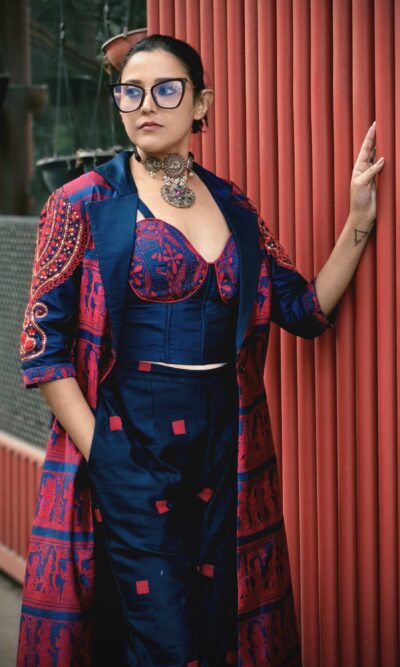 Handmade Pure Silk Baluchari long Overlay set