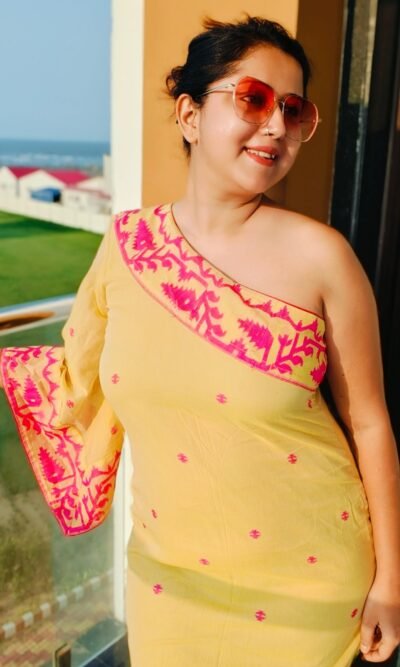 Handmade Pure Mul Cotton Jamdani dress