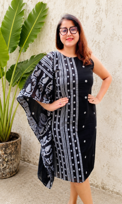 Handmade Pure Mul Cotton Jamdani dress