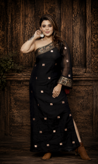 Handmade Jamdani & Swarnachari one shoulder dress