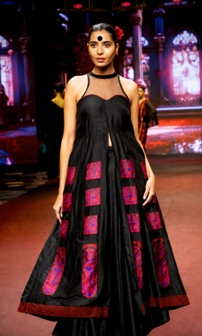 Pure Bamber silk Pure Baluchari long Anarkali dress set