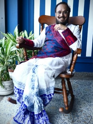 Handcrafted Kantha Half Tussar Mens Kurta